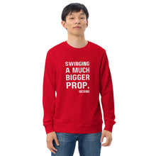 "Swinging a much bigger prop" Organic sweatshirt in Black, Red, French Navy,