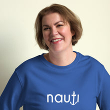 Unisex "Nauti Anchor" Organic Sweatshirt in Black, Deep Charcoal Grey, French Navy, Royal Blue and Grey Melange with White Logo