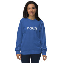 Unisex "Nauti Anchor" Organic Sweatshirt in Black, Deep Charcoal Grey, French Navy, Royal Blue and Grey Melange with White Logo