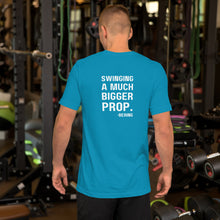 Men's "FULL DISPLACEMENT" in the front and "SWINGING A MUCH BIGGER PROP" in the back T-Shirt in multiple colors