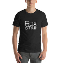 Mens "Rox Star" T-shirt in Black Heather, Navy, Red, True Royal, Ocean Blue with White Logo