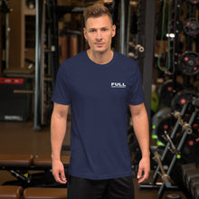 Men's "FULL DISPLACEMENT" in the front and "SWINGING A MUCH BIGGER PROP" in the back T-Shirt in Black, Navy, True Blue, Aqua and Steel Blue with White Logo's