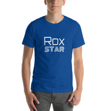 "Rox Star" T-shirt in Black Heather, Navy, Red, True Royal, Ocean Blue