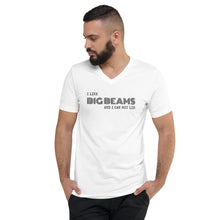 "I like big beams" Short Sleeve V-Neck T-Shirt in White