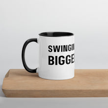 "Swinging a much bigger prop" Mug with Color Inside in White/Black and White/Blue