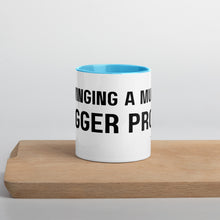 "Swinging a much bigger prop" Ceramic Mug with Color Inside in White/Black and White/Blue