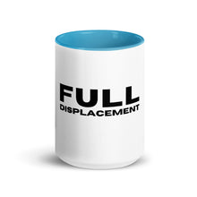 "Full Displacement" 11 oz. and 15 oz. Mug with Black, Dark Blue, Red and Blue Color Inside and Black Logo