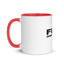 "Full Displacement" 11 oz. and 15 oz. Mug with Black, Dark Blue, Red and Blue Color Inside and Black Logo