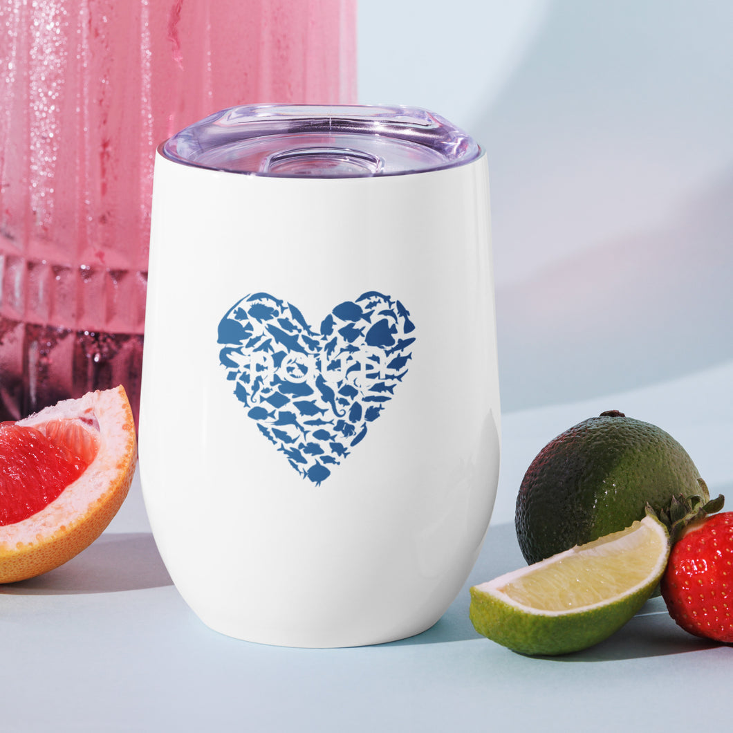 NAUTI Fish Heart Logo Wine Tumbler in White with Navy Logo