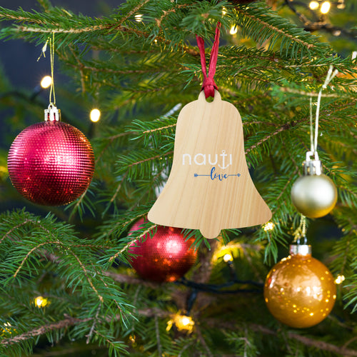 NAUTI love Wooden ornament bell with Navy and White Logo