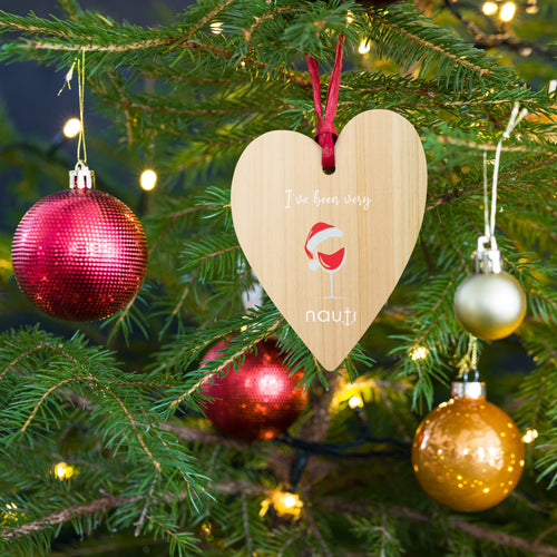 I've been very NAUTI Wooden ornament heart with Red and White Logo