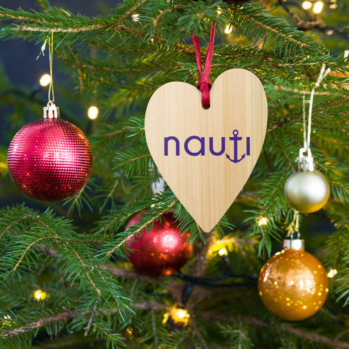 NAUTI Wooden ornament heart with Navy Anchor Logo