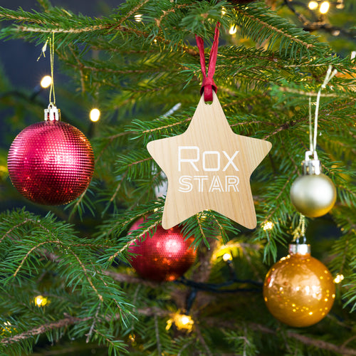 ROX STAR Wooden ornament star with White Logo