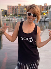 "NAUTI" Ladies' Adult Anchor Design Racerback Tank in Black, White or Heather Grey