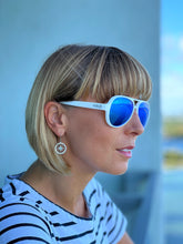 Unisex Floating Polarized "Nauti" Aviators Sunglasses in Sea Blue Lens on Gloss White Frame