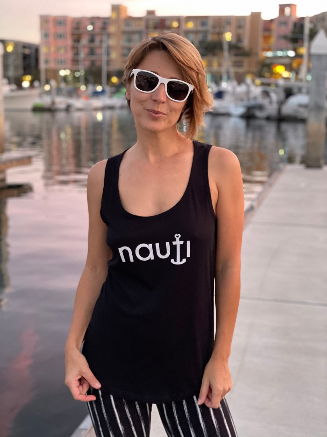 NAUTI Womans Anchor Design Racerback Tank in Black, White or Heather –  NautiStyles