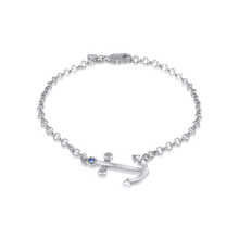 Ladies Anchor Anklet from Nau-T-Girl in Silver with Imitation Blue Stone