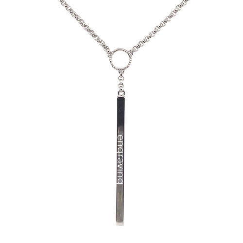 Ladies Bar Lariat Necklace on Rolo Chain from Nau-T-Girl in Silver