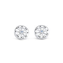 Ladies 40" Compass Stud Earrings from Nau-T-Girl in Silver with Imitation Blue Stone