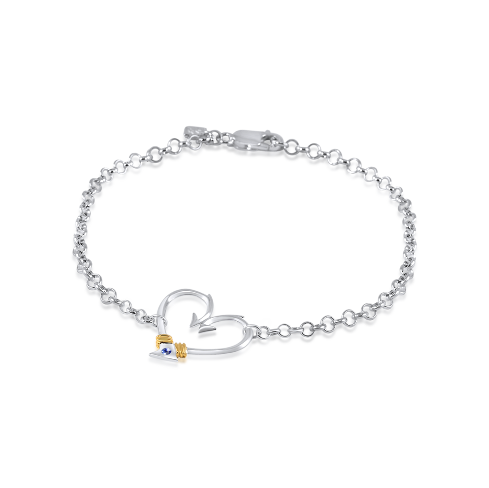 Ladies Hook Heart Anklet (Small) from Nau-T-Girl in Silver with Gold Accent and Imitation Blue Stone