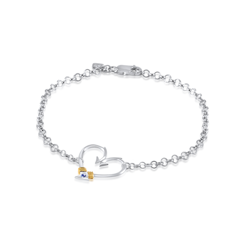 Ladies Hook Heart Anklet (Large) from Nau-T-Girl in Silver with Gold Accent and Imitation Blue Stone