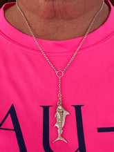 Ladies Blue Marlin Lariat Necklace from Nau-T-Girl in Silver with Gold Plated Wrap