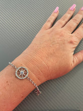 Ladies 8" Compass Bracelet from Nau-T-Girl in Silver with Imitation Blue Stone