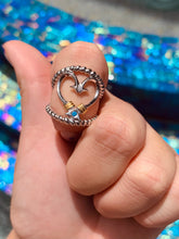 Ladies Hook Heart Double Rope Ring from Nau-T-Girl in Silver with Gold accent and Imitation Blue Stone