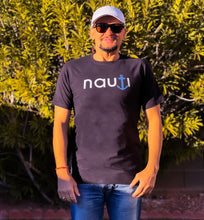 "NAUTI" Men's Adult Anchor T-shirt in Black with Blue Anchor