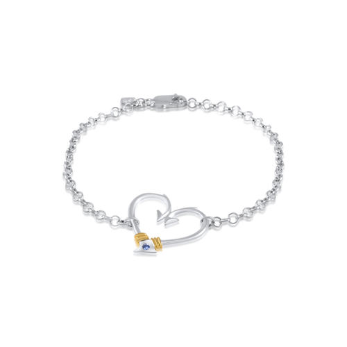 Ladies Hook Heart Bracelet (Large) from Nau-T-Girl in Silver with Gold Accent and Imitation Blue Stone
