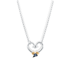 Ladies Hook Heart Necklace (Large) from Nau-T-Girl in Silver with Gold Plated Wrap and Imitation Blue Stone