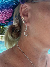 Ladies Hook Dangle Earrings (Large) from Nau-T-Girl in Silver with Gold Accent and Imitation Blue Stone