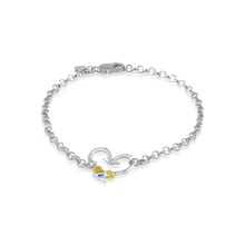 Ladies 3 mm Solid Rolo Chain 8" Hook Heart Bracelet (Small) from Nau-T-Girl in Silver with Gold Accent and Imitation Blue Stone