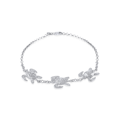 Ladies 3 mm Rolo Chain Sea Turtle Anklet from Nau-T-Girl in Silver