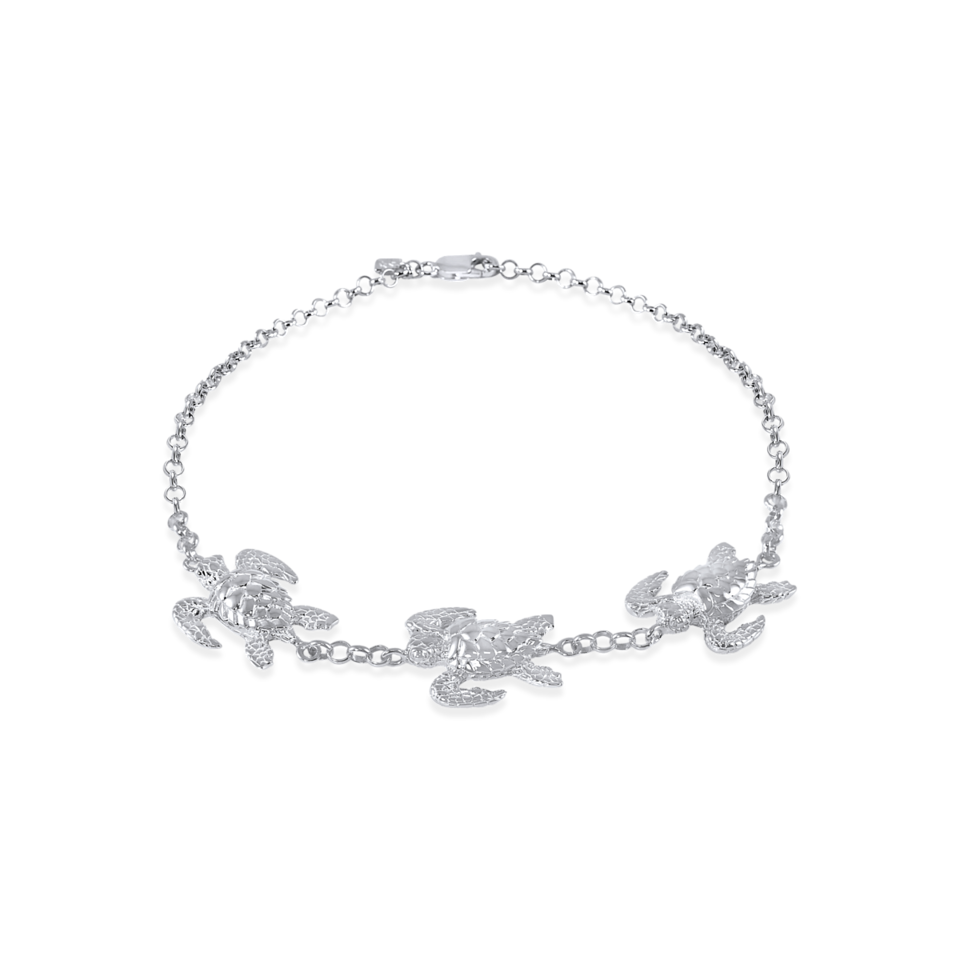 Ladies 3 mm Rolo Chain Sea Turtle Anklet from Nau-T-Girl in Silver