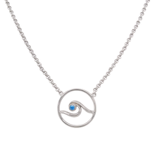 Ladies Wave Circle Necklace from Nau-T-Girl in Silver with Blue Imitation Stone