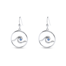 Ladies Wave Dangle Earrings from Nau-T-Girl in Silver with Blue Imitation Stone