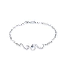 Ladies 3mm Solid Rolo Chain Wave Anklet from Nau-T-Girl in Silver with Blue Imitation Stone