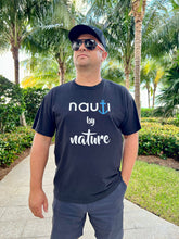 Mens Adult "NAUTI by Nature" Anchor T-shirt in Black with Blue Anchor