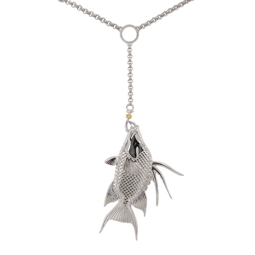 Ladies Hog Fish Lariat Necklace from Nau-T-Girl in Silver with Gold Accent