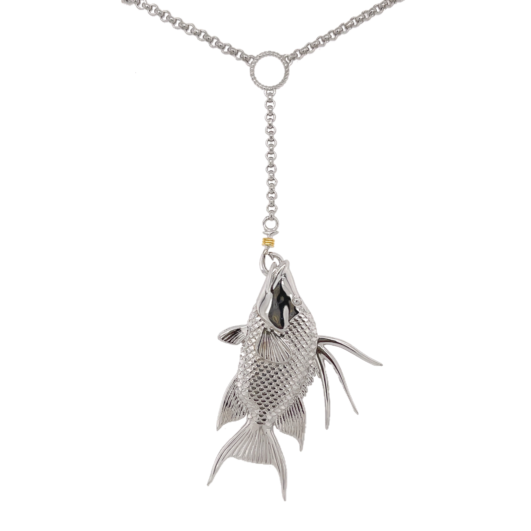 Ladies Hog Fish Lariat Necklace from Nau-T-Girl in Silver with Gold Accent