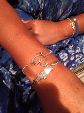 Ladies Hook Heart Bracelet (Large) from Nau-T-Girl in Silver with Gold Accent and Imitation Blue Stone
