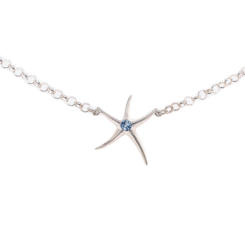 Ladies Starfish Anklet from Nau-T-Girl in Silver with Blue Imitation Stone