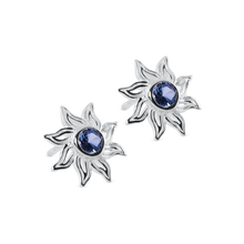 Ladies 1/2" Sun Stud Earrings from Nau-T-Girl in Silver with Blue Imitation Stone