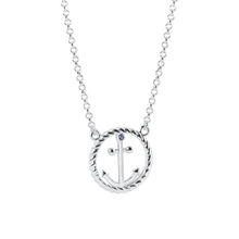 Ladies Anchor Circle Rope Necklace from Nau-T-Girl in Silver with Imitation Blue Stone