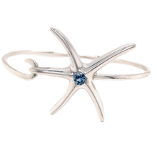 Ladies Starfish Bangle Bracelet from Nau-T-Girl in Silver with Blue Imitation Stone
