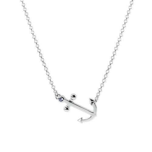 Ladies Anchor Necklace from Nau-T-Girl in Silver with Imitation Blue Stone