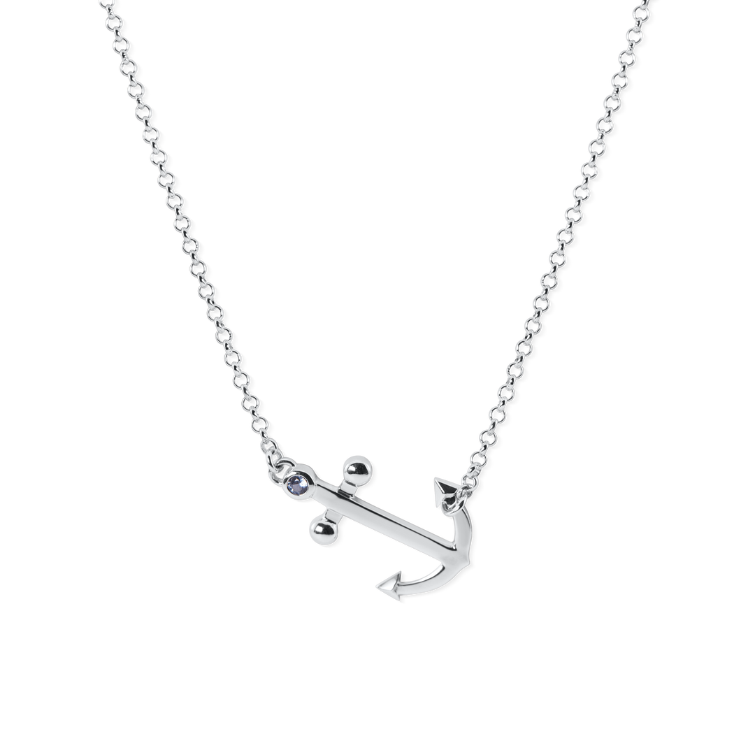Ladies Anchor Necklace from Nau-T-Girl in Silver with Imitation Blue Stone