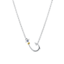 Ladies Hook Necklace from Nau-T-Girl in Silver with Gold Plated Wrap and Imitation Blue Stone