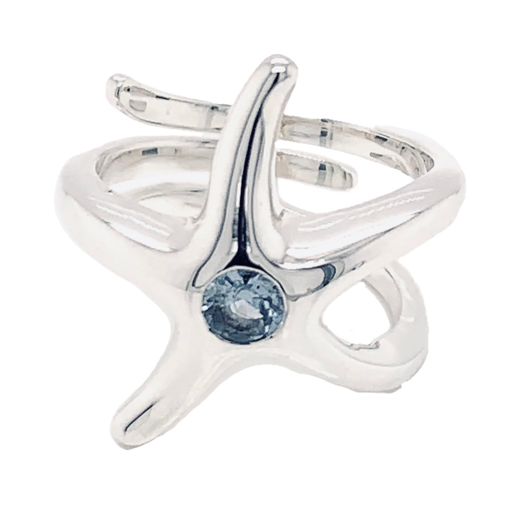 Ladies Starfish Ring from Nau-T-Girl in Silver with Blue Imitation Stone